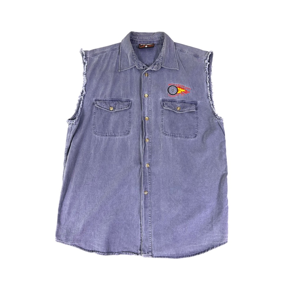 Vintage 2001 Laconia Bike Week Motorcycle Sleeveless Denim Button Up‎ Shirt